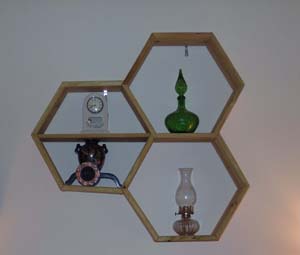 honeycomb shelves on wall