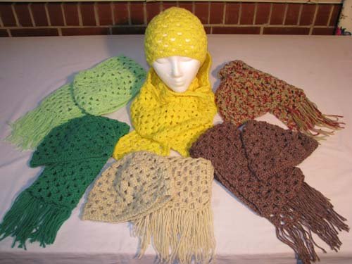 hats and scarfs crocheted by Nita